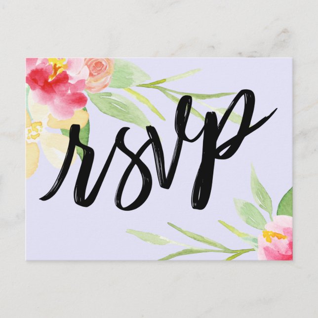 Handwriting Boho Watercolor Floral Lavender RSVP Postcard (Front)