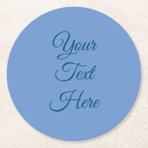 Handwriting Classical Plain Blue Round Paper Coaster