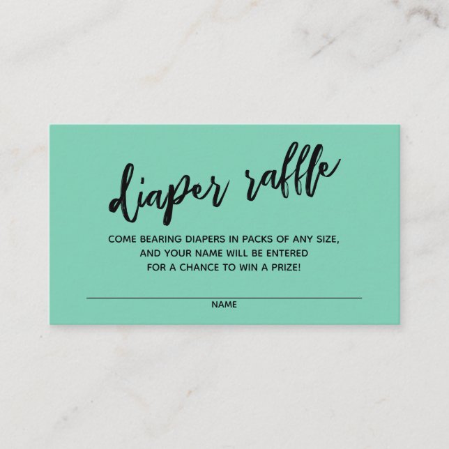 Handwriting Diaper Raffle Ticket Lucite Green Enclosure Card (Front)