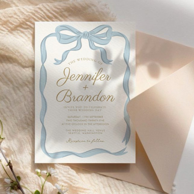 Handwriting Elegant Blue  Ribbon Striped  Invitation (Creator Uploaded)