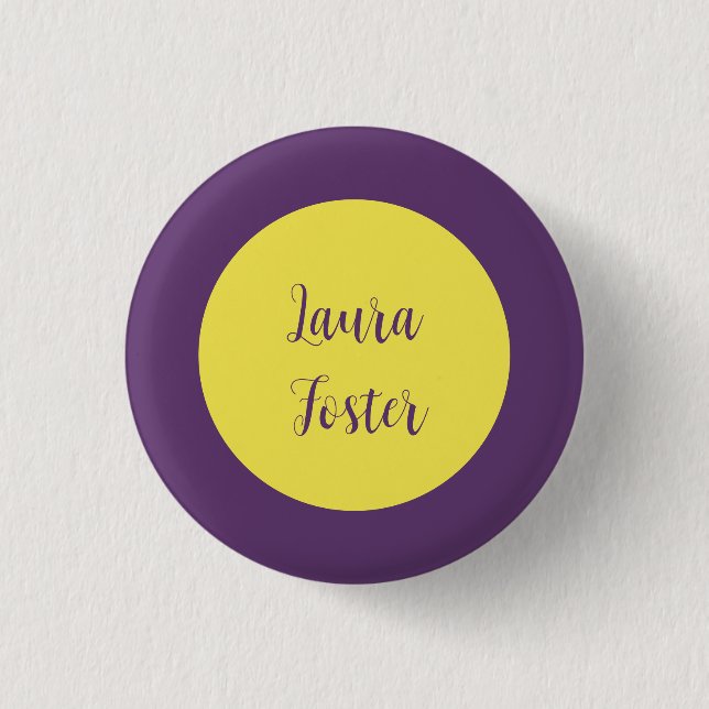 Handwriting Elegant Name Indigo & Yellow Colour 3 Cm Round Badge (Front)
