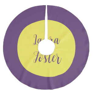 Handwriting Elegant Name Indigo & Yellow Colour Brushed Polyester Tree Skirt