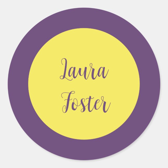 Handwriting Elegant Name Indigo & Yellow Colour Classic Round Sticker (Front)