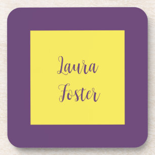 Handwriting Elegant Name Indigo & Yellow Colour Coaster