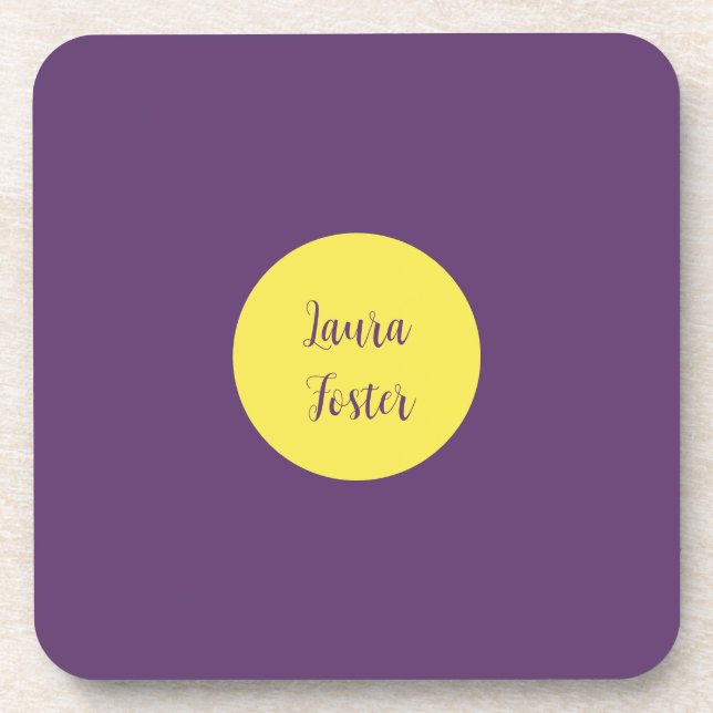 Handwriting Elegant Name Indigo & Yellow Colour Coaster (Front)