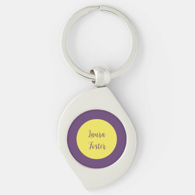 Handwriting Elegant Name Indigo & Yellow Colour Key Ring (Front)