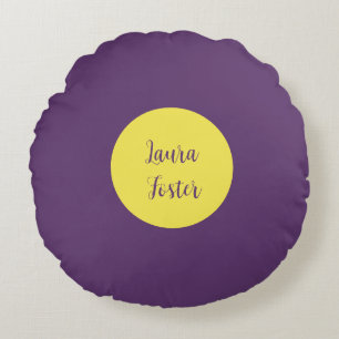 Handwriting Elegant Name Indigo & Yellow Colour Round Cushion