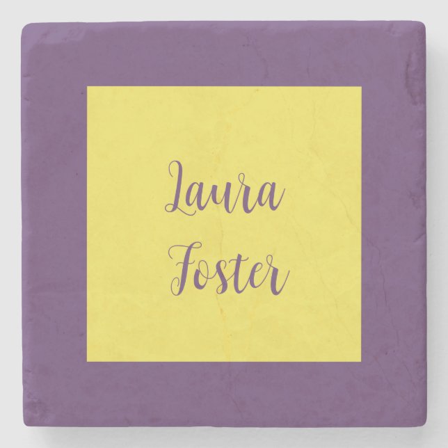 Handwriting Elegant Name Indigo & Yellow Colour Stone Coaster (Front)