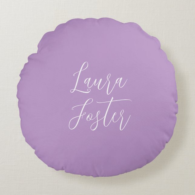 Handwriting Elegant Name Lilac & Pink Colour Round Cushion (Front)