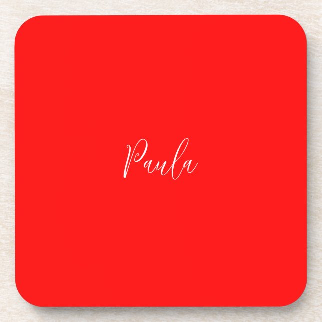 Handwriting Elegant Name Red Colour Plain Coaster (Front)