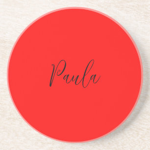 Handwriting Elegant Name Red Colour Plain Coaster