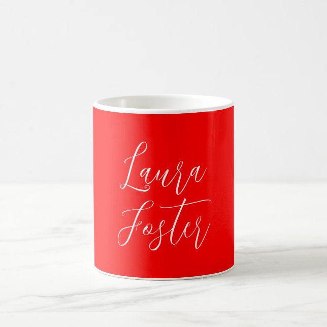 Handwriting Elegant Name Red Colour Plain Coffee Mug (Center)