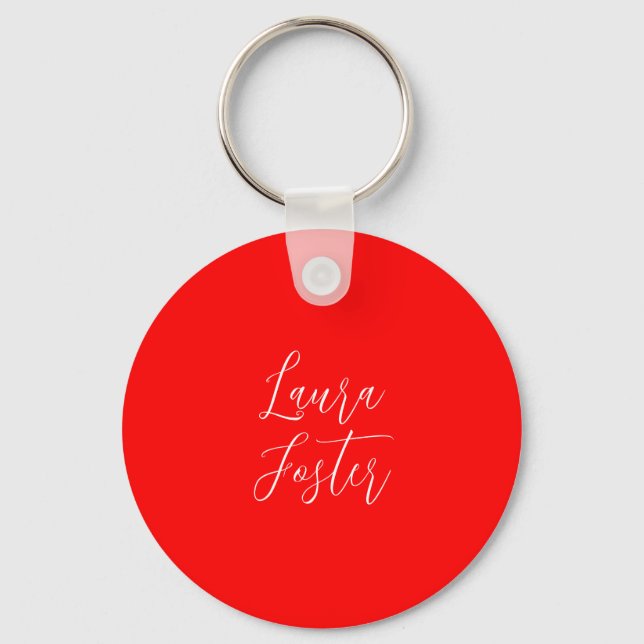 Handwriting Elegant Name Red Colour Plain Key Ring (Front)