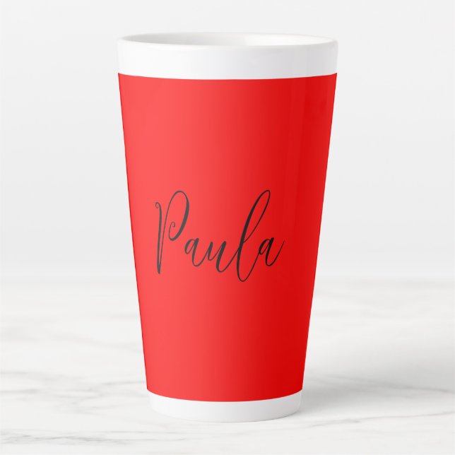 Handwriting Elegant Name Red Colour Plain Latte Mug (Front)