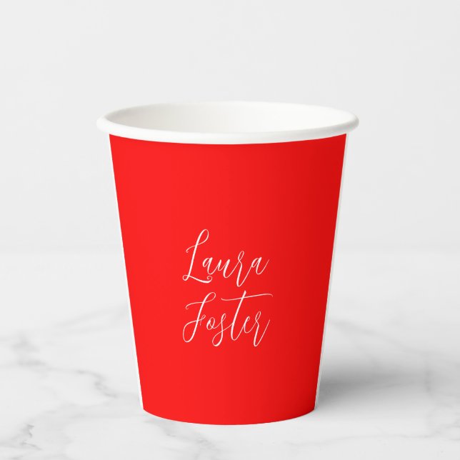 Handwriting Elegant Name Red Colour Plain Paper Cups (Front)