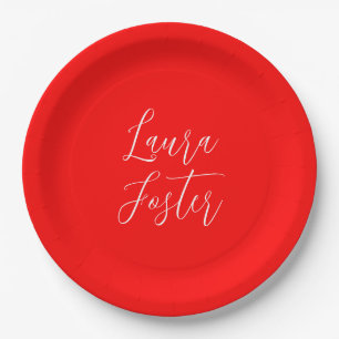 Handwriting Elegant Name Red Colour Plain Paper Plate