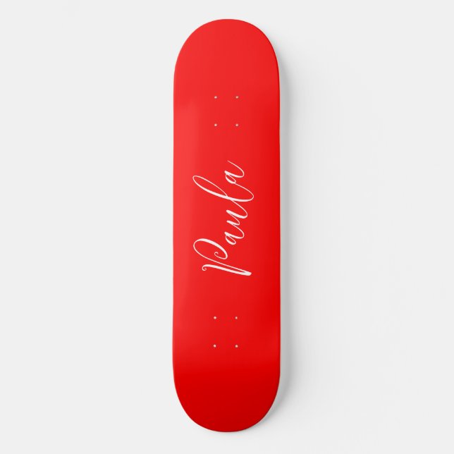 Handwriting Elegant Name Red Colour Plain Skateboard (Front)