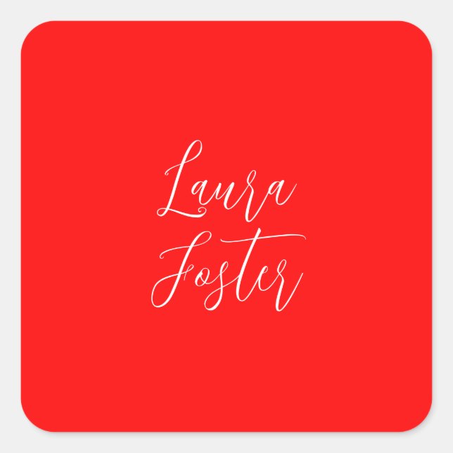 Handwriting Elegant Name Red Colour Plain Square Sticker (Front)