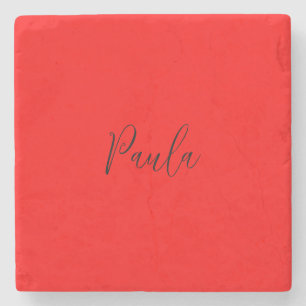 Handwriting Elegant Name Red Colour Plain Stone Coaster