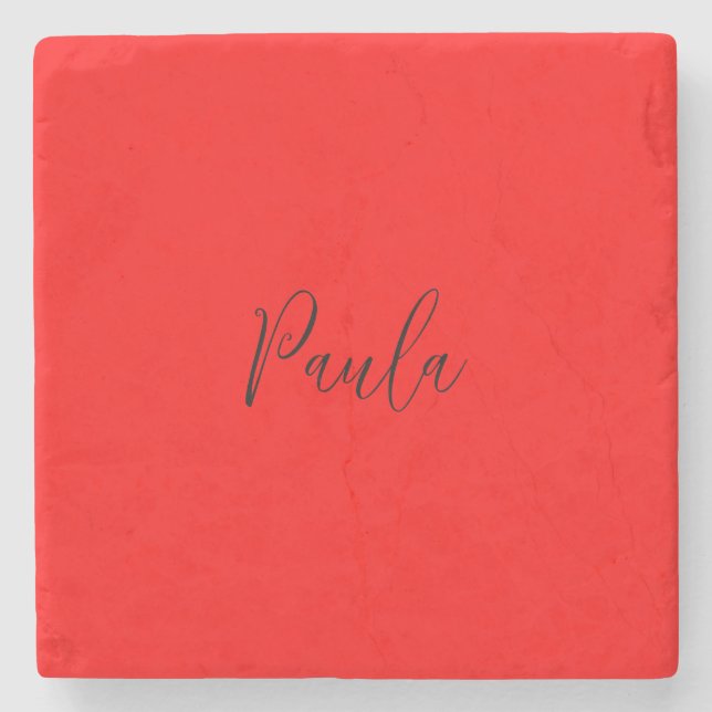 Handwriting Elegant Name Red Colour Plain Stone Coaster (Front)