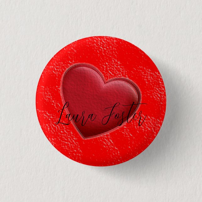 Handwriting Elegant Name Red Heart Love Romance 3 Cm Round Badge (Front)