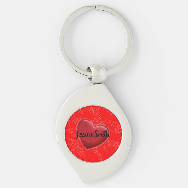 Handwriting Elegant Name Red Heart Love Romance Key Ring (Front)