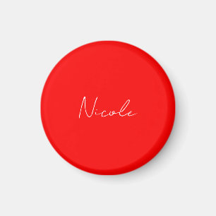 Handwriting Elegant Name Red White Colour Plain Magnet