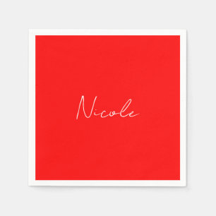 Handwriting Elegant Name Red White Colour Plain Napkin