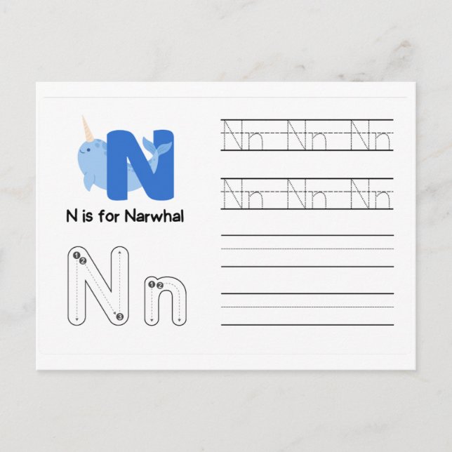 Handwriting FlashCards for Kindergarten | N,O | Postcard (Front)