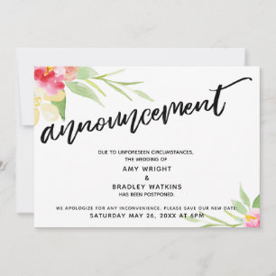 Handwriting Floral Postponed Wedding Announcement