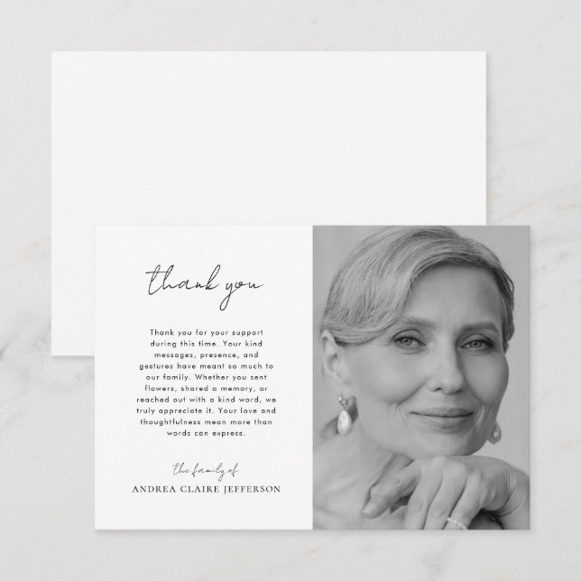 Handwriting Font Celebration of Life Funeral Photo Thank You Card (Front/Back)