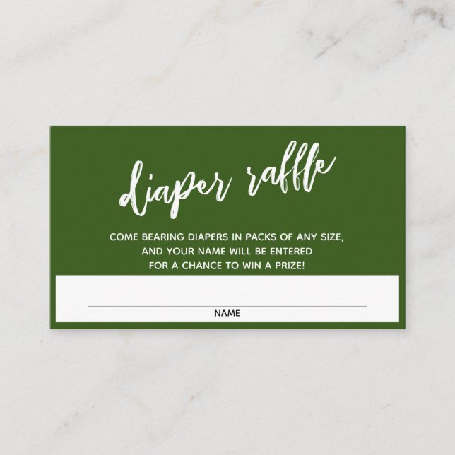Handwriting Forest Green Diaper Raffle Ticket Enclosure Card (Front)