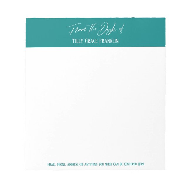 Handwriting From the Desk of Bright Teal Notepad (Front)