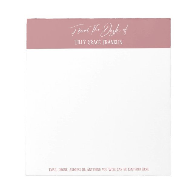 Handwriting From the Desk of Dusty Rose Pink Notepad (Front)