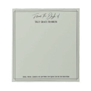 Handwriting From the Desk of Simple Elegant Sage Notepad