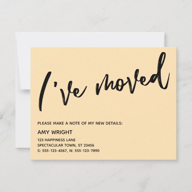 Handwriting I've Moved Peach Announcement Card (Front)