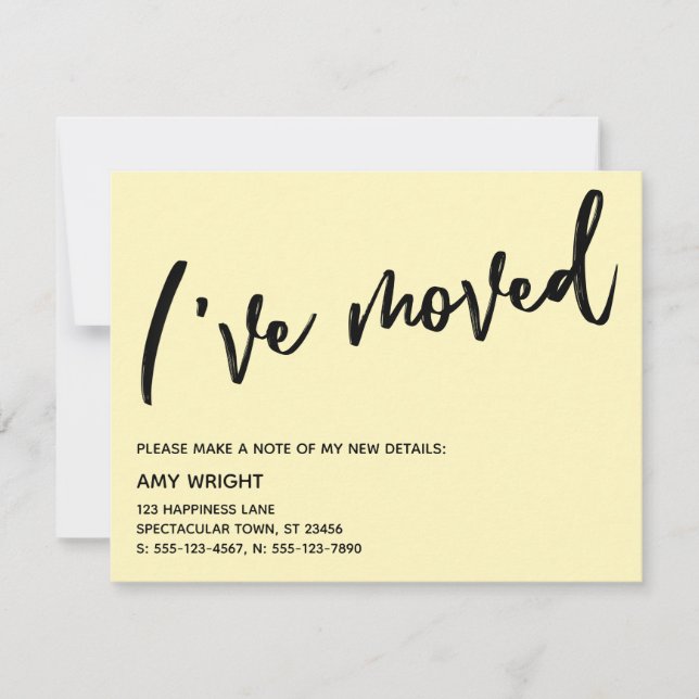 Handwriting I've Moved Yellow Announcement Card (Front)