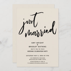 Handwriting Just Married Cream Wedding Reception Invitation