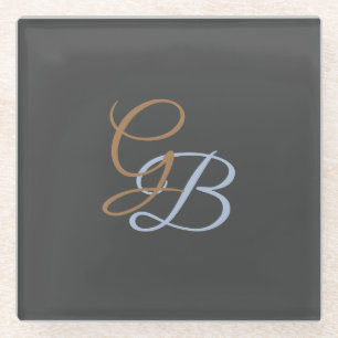 Handwriting modern plain monogram minimalist glass coaster