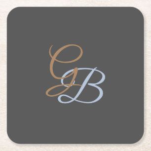 Handwriting modern plain monogram minimalist square paper coaster