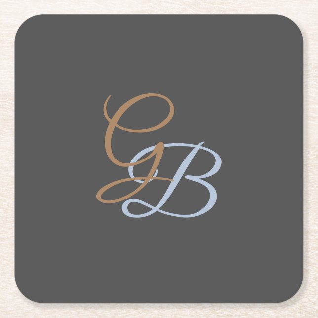 Handwriting modern plain monogram minimalist  square paper coaster (Front)