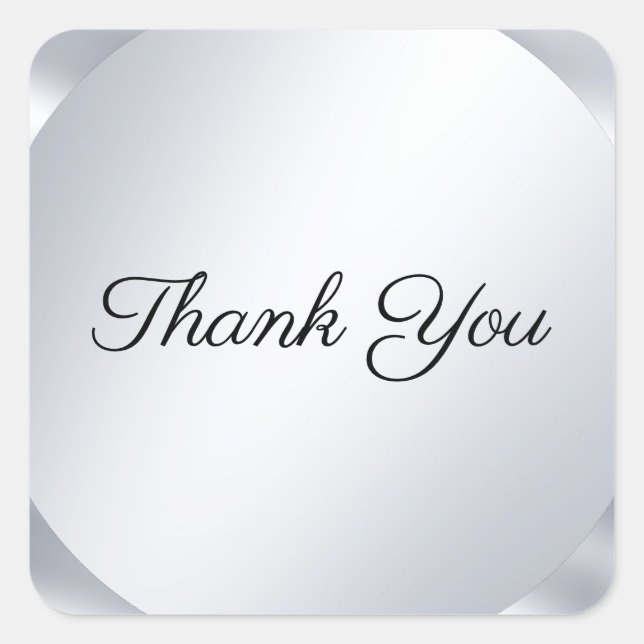 Handwriting Modern Thank You Text Metallic Silver Square Sticker (Front)
