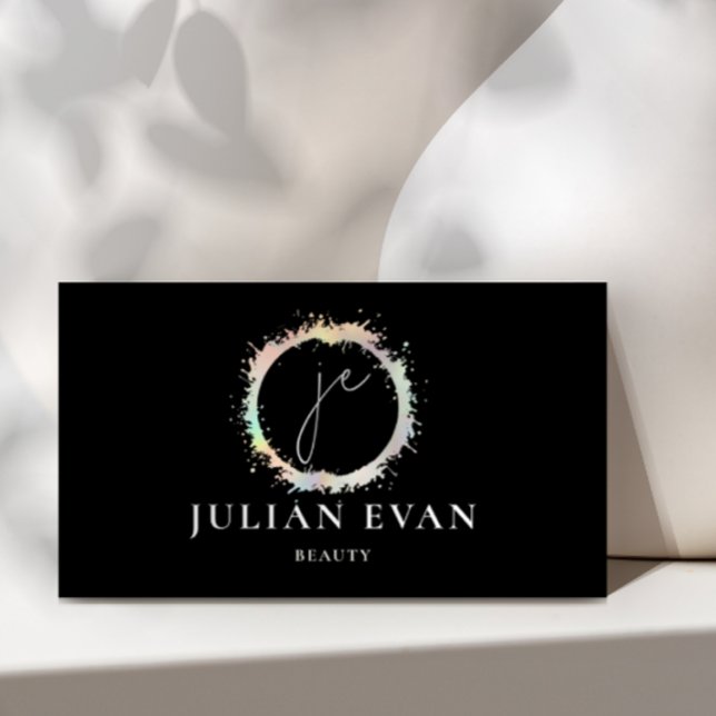 Handwriting Monogram Black Holographic  Business Card (Creator Uploaded)