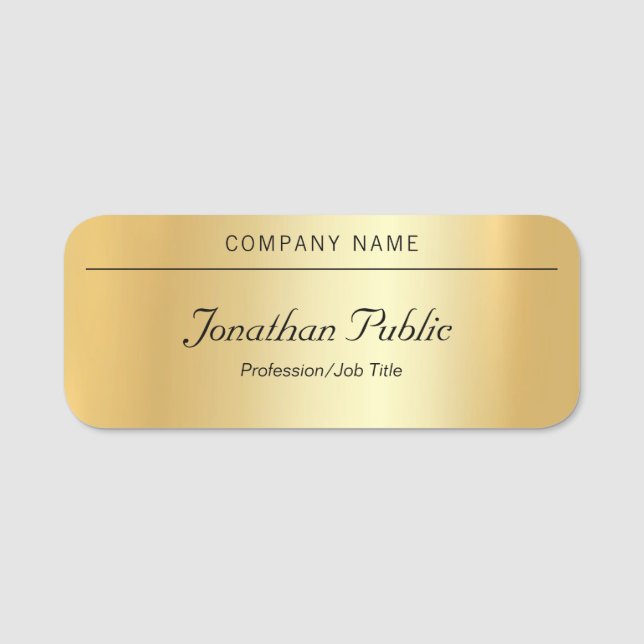 Handwriting Name Modern Elegant Gold Glamour Name Tag (Front)
