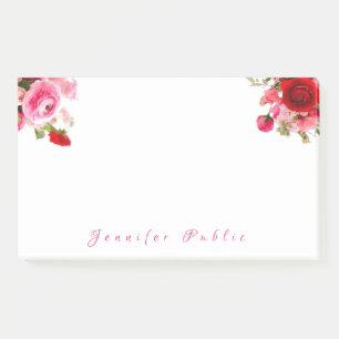 Handwriting Name Text Watercolor Roses Elegant Post-it Notes