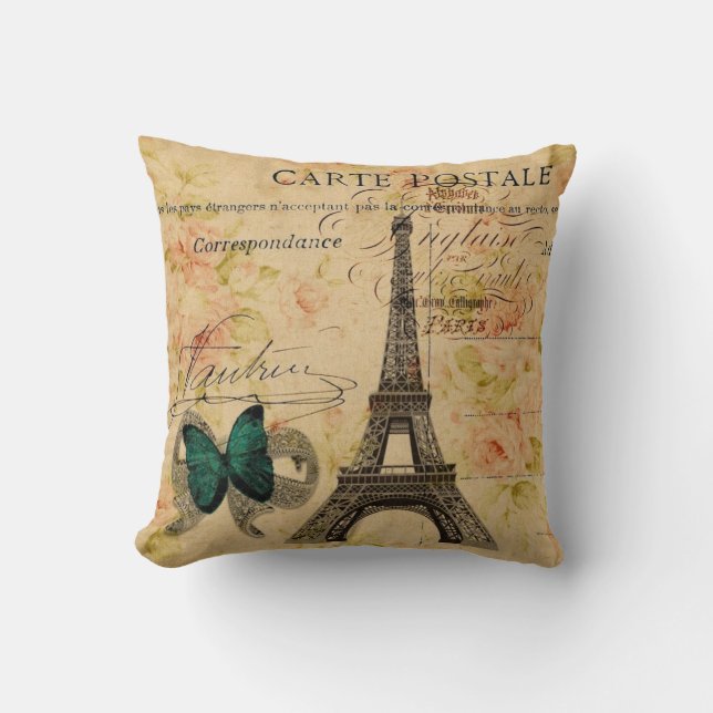 handwriting Paris eiffel tower french provincial Cushion (Front)