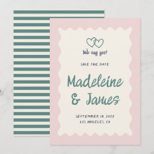 Handwriting Pastel Pink Green Retro Wedding Save The Date