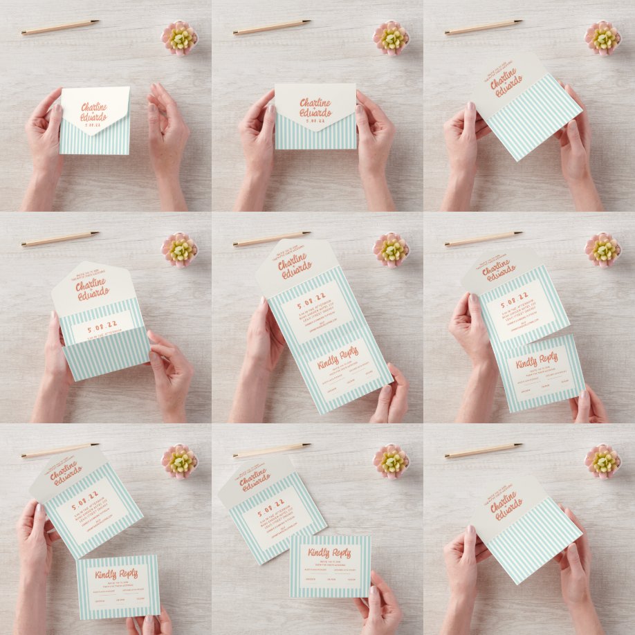 Handwriting Pastel Retro Wedding  All In One Invitation