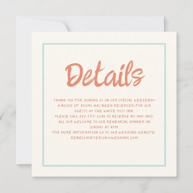 Handwriting Pastel Retro Wedding Details Invitatio Invitation (Front)