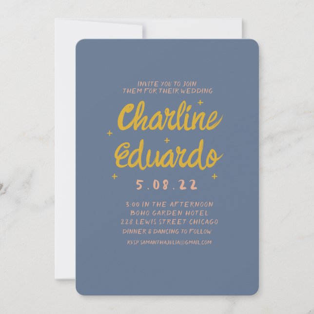 Handwriting Pastel Retro Wedding invitation Card (Front)